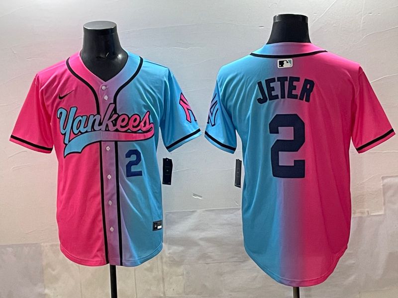 Men New York Yankees #2 Jeter Blue pink Game 2025 Nike MLB Jersey style 003